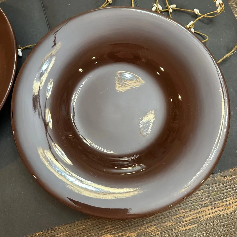 Pottery Barn SAUSALITO Chocolate Brown 10 inch  Salad Plates 2 Piece Ceramic